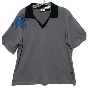 VTG Burger King Uniform Crew Gray Polo Shirt Womens L Shoulder Logo Y2K Work